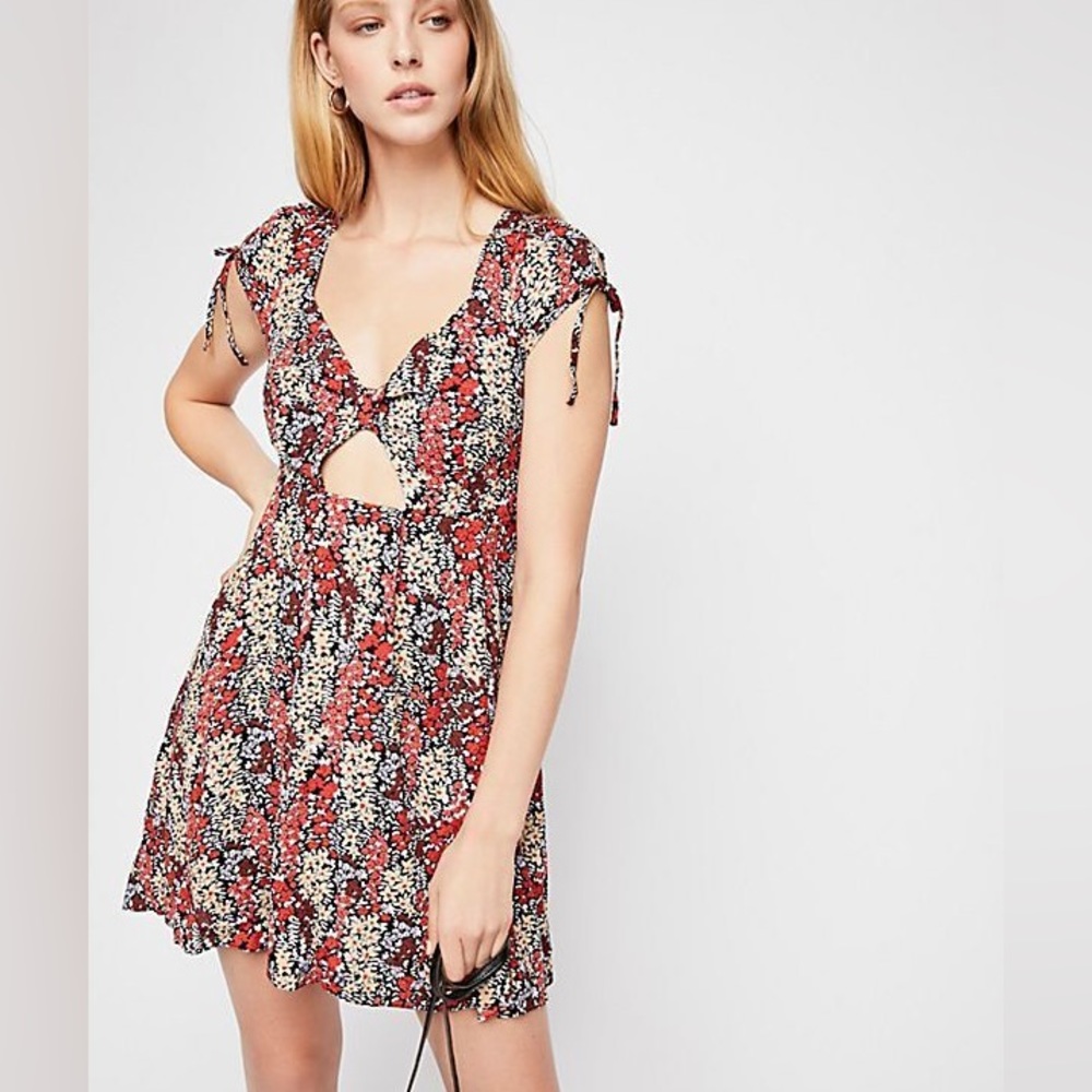 Free People Miss Right Floral Print Cut-Out Mini Dress Size Medium